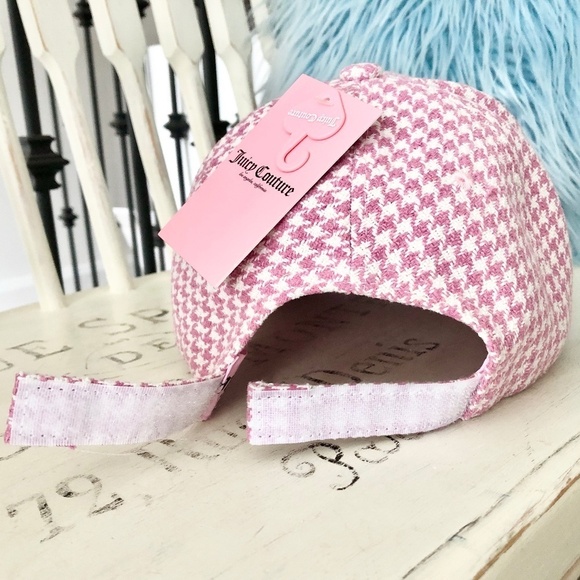 Juicy, Couture, Pink, and, White, Houndstooth,‎ Cap, Hat, Patch Logo, OS, NEW - Picture 8 of 15